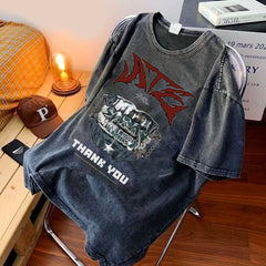 Trendy Kpop ATE Washed Short-sleeved T-shirt