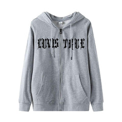 Hanni Letter Loose Cotton Zipper Hoodie
