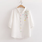 Casual Flower Embroidery Colorful Button Women's Shirt