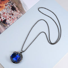 Vintage Gem Moon Long Chain Necklace