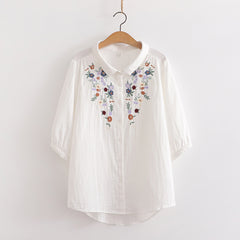 Ethnic Style Floral Embroidered Loose Shirt