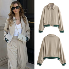 Casual Women's Contrast Color Flight Jacket