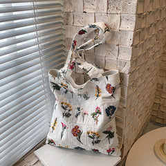 Flower Embroidered Tote Bag