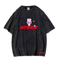 Trendy Kpop Character Logo Washed T-shirt