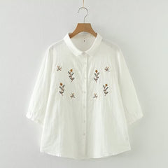 Flower Embroidery Medium-sleeved Women's Cardigan Shirt