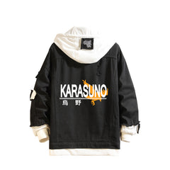 Trendy Anime Pattern Black Hooded Denim Jacket