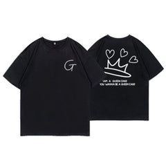 QUEENCARD Print Cotton Round Neck T-shirt