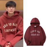 Unisex Letter Burgundy Loose Pullover Hoodie