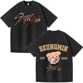 KPOP SEUNGMIN Short-sleeved Washed T-shirt