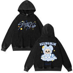 SKZ Doll Graphic Washed Hoodie Top