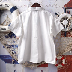 Cute Rabbit Embroidery Loose Lapel Shirt