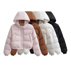 Women's Pocket Zipper Hooded Warm Jacket