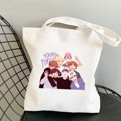 BANGTAN Cartoon Printed Canvas Tote Bag