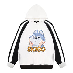 Cute KPOP Cartoon Color Block Pocket Hoodie