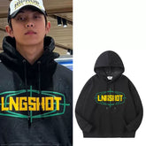Lngshot Printed Black Pullover Hoodie Top