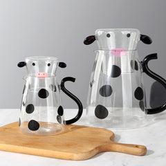Cute Cow Glass Pitcher with Cup Set