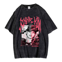 Trendy Kpop Washed Cotton Short Sleeve Tee