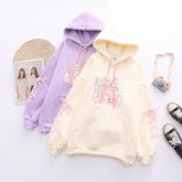 Rabbit Drink Print Thickened Pullover Hoodie