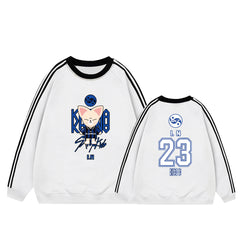 Karma Cartoon Doll Stripe Crew Neck Sweatshirt