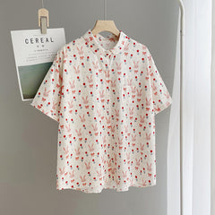 Sweet Cartoon Bunny Print Lapel Short-sleeved Shirt