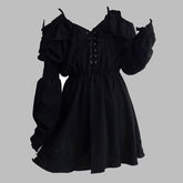 Women's Strappy Off Shoulder Black Dress