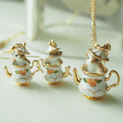 Hamster In My Teapot Earrings Necklace