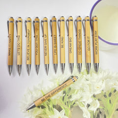 12 Inspirational Bamboo Ballpoint Pen Set