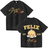 KPOP FELIX Cotton Washed Short-sleeved T-shirt