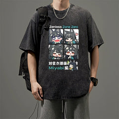 Vintage Game Pattern Washed Cotton T-shirt