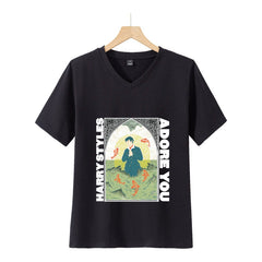 Trendy Print Loose V-neck Short-sleeved T-shirt