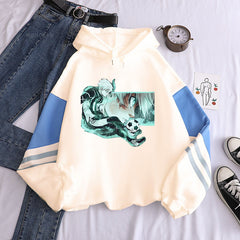 Unisex Anime Print Color Block Hoodie