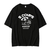 Unisex Cartoon Kpop Print Short Sleeve Black T-Shirt