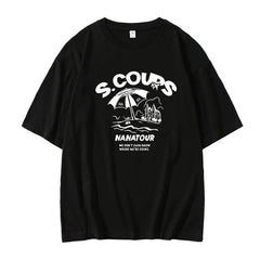 Unisex Cartoon Kpop Print Short Sleeve Black T-Shirt