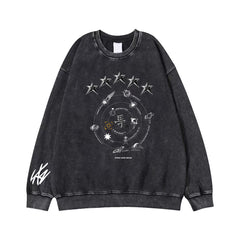 SKZ Album 5-Star Printed Washed Crew Neck Top