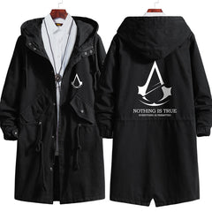 Trendy Game Logo Hooded Long Trench Coat