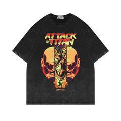 Vintage Washed Anime Short-sleeved T-shirt