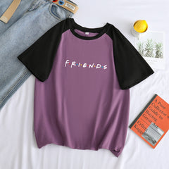 Lovely Friends Letter Pattern Crew Neck Short Sleeve T-Shirt