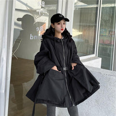 Korean Style Bat Sleeves Hooded Trench Coat