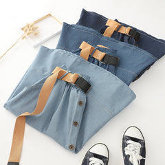 Chic Elastic Waist A-line Long Denim Skirt