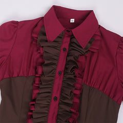 Retro Medieval Shirt Collar Ruffle Hem Dress