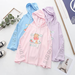 Kawaii Girls Cake Bear Printed Hoodie