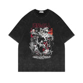 Vintage Anime Pattern Washed Short-sleeved T-shirt