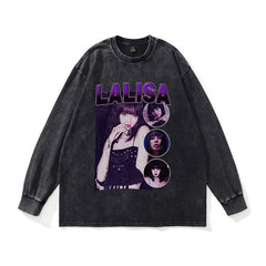 Lisa Printed Loose Washed Crew Neck Sweatshirt