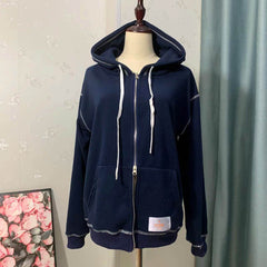 Unisex Trendy Kpop Navy Blue Zipper Hoodie