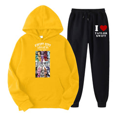 Unisex Swift City Graphic Printed Casual Hoodie Pants Set
