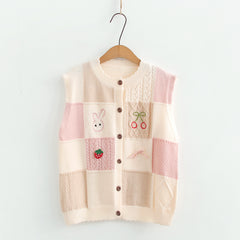 Strawberry Rabbit Embroidered Knitted Vest