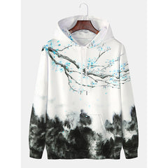 Plum Blossom Mountain Ink Casual Pullover Digital Hoodie