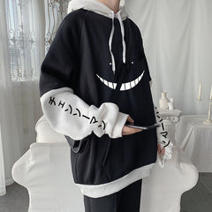 Unisex Anime Smiley Face Print Pullover Hoodie