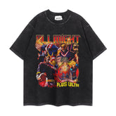 Trendy Anime Cotton Washed Short-sleeved T-shirt Top