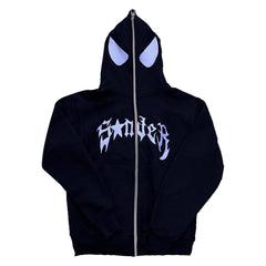 Retro Unisex Spider Printed Zipper Hoodie